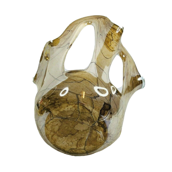 Vtg Makora Krosno Hand Blown Open Scalloped Edges Iridescent Glass Vase Poland - Picture 8 of 8